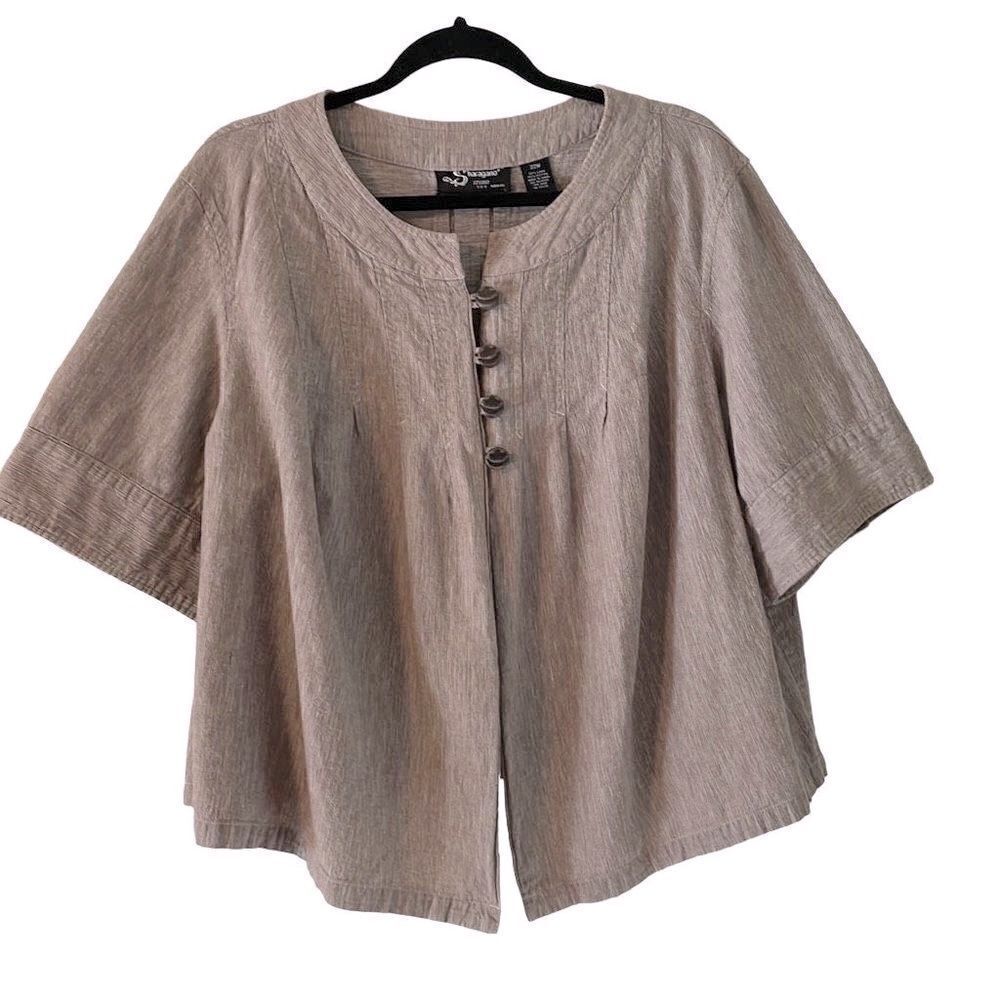 Sharagano  brown linen cotton cropped short sleeve swing jacket 22W